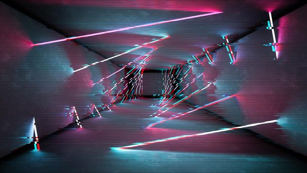 Glitch effect neon lamps design. Geometric trendy minimal design.