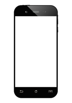 Black smartphone isolated on white background. Mobile phone with blank screen. Vector illustration.
