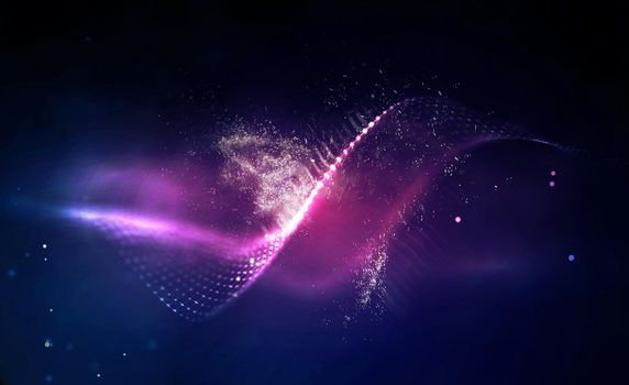 3d wave points fractal grid. Futuristic science infographic. Sound visualization
