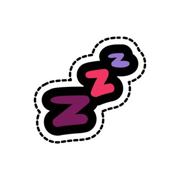 Zzz lettering stitched frame illustration. Good night, sweet dreams sticker. Dash line flat patch