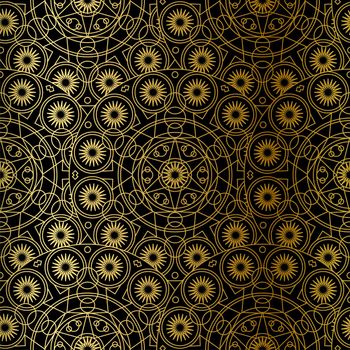 Golden Mandala Boho Seamless Pattern. Vector