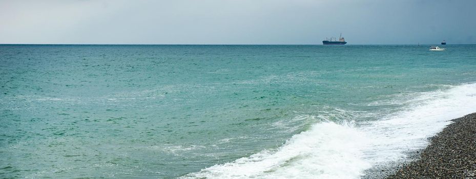 Natural sea background with the waves of Black sea in adjara region of Georgia