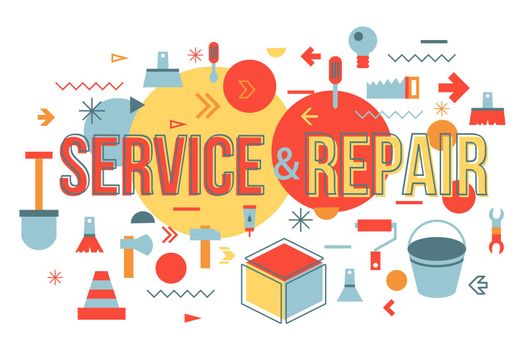 Repair shop word concept banner design. Maintenance service vector illustration with typography