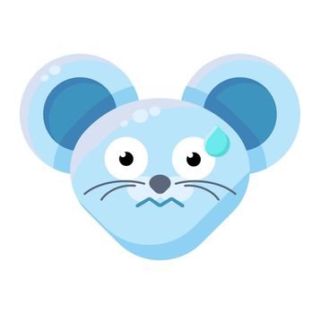 Emoji Cute Perspirable Animal Mouse Expression. Colorful Animal Nervous Face with Scared Eyes. Hard Work Smile Emotion. Emoticon Surprised and Under Stress Vector Flat Cartoon Illustration