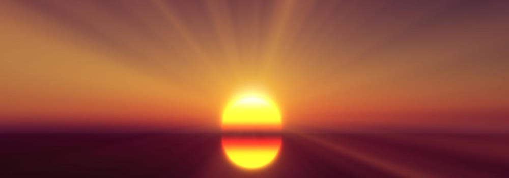 sunset calmly sea sun ray 3d render illustration