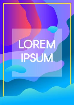 Abstract fluid shapes with text frame borders gradient background. Banner with copyspace neon design