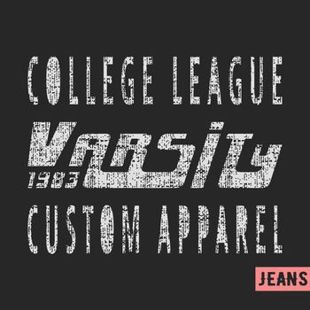 T-shirt print design. College league vintage stamp. Printing and badge applique label t-shirts, jeans, casual wear. Vector illustration.