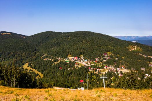 View from above of a mountain resort Vartop in Bihor, Romania, 2021