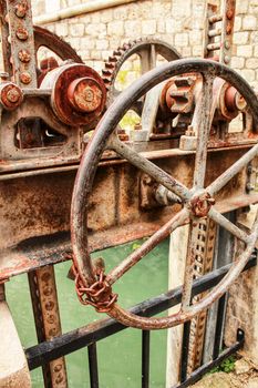 Old Hydraulic closure system in the river Jucar in Spain, Castile-La Mancha
