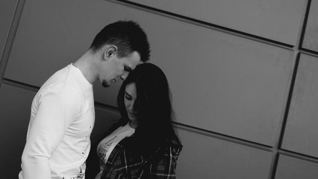 Picture of young couple having difficulties in relationship - Black and white photography