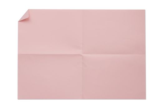 Pink color blank 4A folded paper isolated on white background.