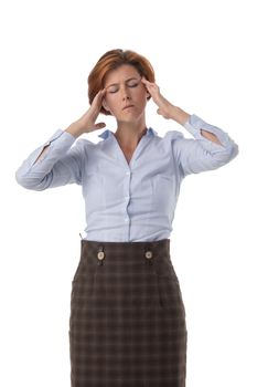 Business woman with headache isolated on white background