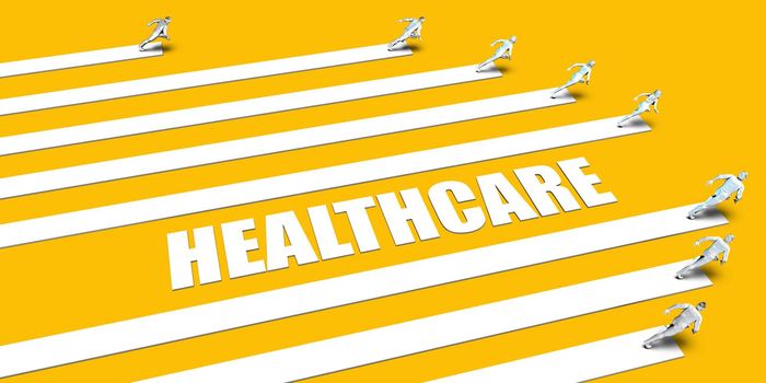 Healthcare Concept with Business People Running on Yellow