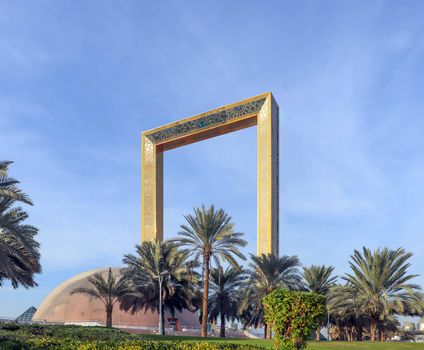 Dubai, UAE December 25 2018 Urbanistic backdrop. UAE. Dubai Frame perspective.
