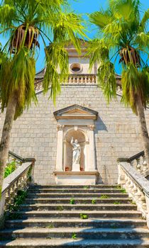 Staircase to Church in Prcanj at sunrise