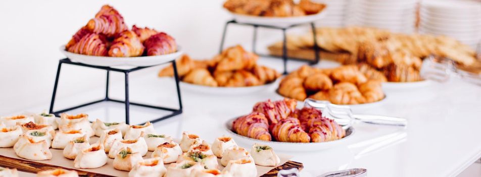 Pastry, cookies and croissants, sweet desserts served at charity event - food, drinks and menu concept as holiday background banner for luxury brand design