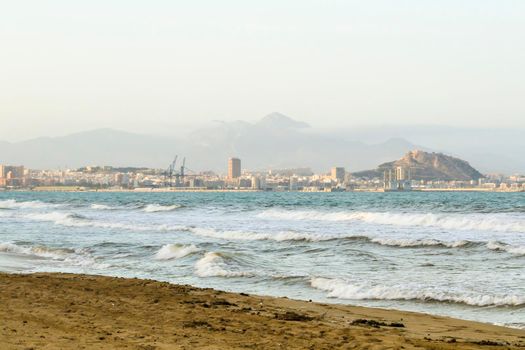 Views of the coast of Alicante from Urbanova beach in summer