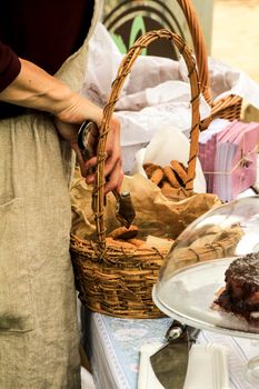 Pastry products for sale at an ecological and sustainable market in the countryside of Elche