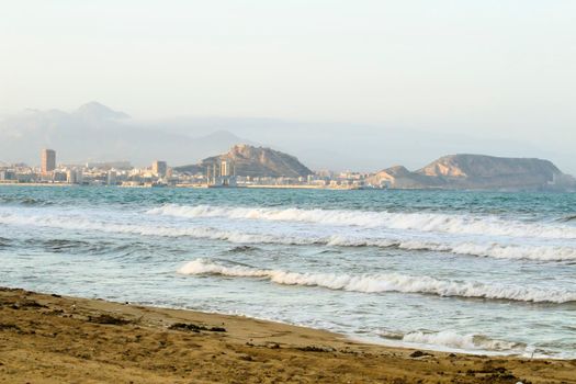 Views of the coast of Alicante from Urbanova beach in summer
