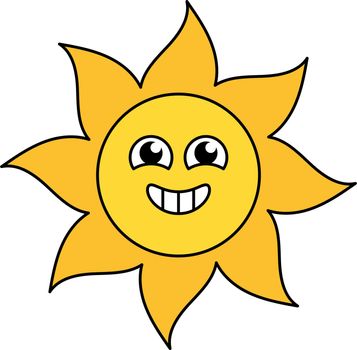 Excited sun sticker outline illustration. Happy, agitated emoticon. Social media cartoon emoji