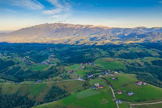 Aerial summer countryside landscape In a well known landmark from Romanian Carpathians, Bran valley