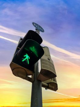 Green and red traffic lights for pedestrian and bicycles found in Germany