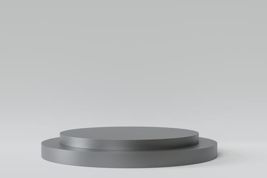 Shiny podium or pedestal for products or advertising on gray background, minimal 3d illustration render