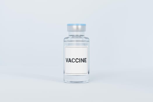 Vaccine ampoule glass bottle with label isolated on bright background, 3d rendering