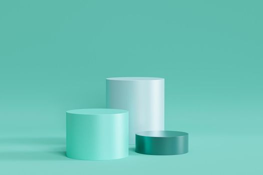 Green mint podiums or pedestals for products or advertising on pastel background, minimal 3d illustration render