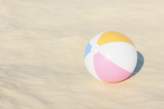Summer vacations background with inflatable beach balls and sand, copy space, 3d illustration render