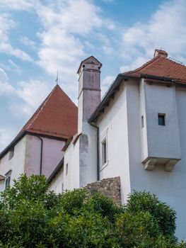 White walls and red tiles of the old town of Varazdin, Croatia. Summer 2019.