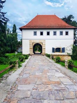 The tower used and the entrance to the old town of Varazdin (Varaždin), Croatia. The tower was built in Baroque style.