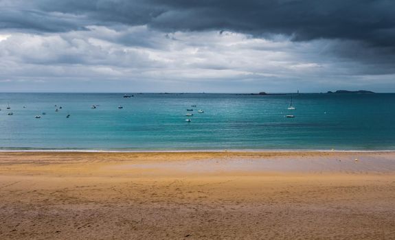 Dark sky on the beach in Brittany, France