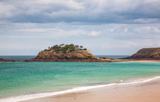 The Fort du Guesclin, built on an island off Brittany's emerald coast,  a medieval fortress which was once the home of the late French singer Leo Ferre, Saint Coulomb, Brittany, France