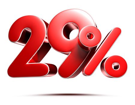 29 percent red 3D illustration on white background with clipping path.