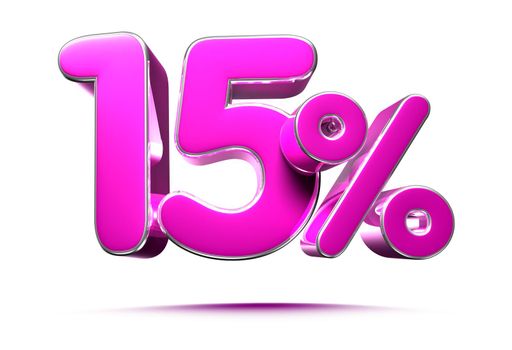 Pink 15 Percent 3d illustration Sign on White Background, Special Offer 15% Discount Tag, Sale Up to 15 Percent Off,share 15 percent,15% off storewide.With clipping path.