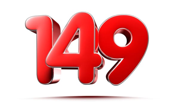 Rounded red numbers 149 on white background 3D illustration with clipping path