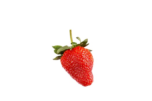 Fresh Strawberry with leaves isolated on white.