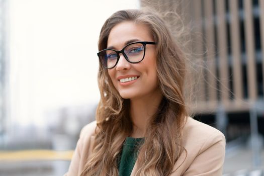 Business Woman Standing Near Indoor Parking Garage Caucasian Female Middle Age Woman in Glasses Outdoors Business Person