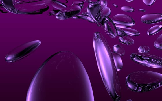 Swirl of water droplets on a purple background. Abstract 3D illustration render