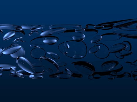 Swirl of water droplets on a blue background. Abstract 3D illustration render