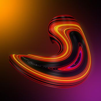 Futuristic colored abstract twisted shape on a vibrant color background. 3D render illustration