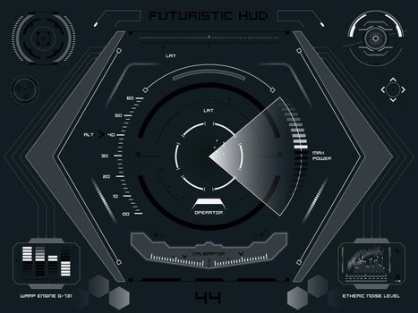 Set of futuristic graphic user interface HUD elements for dashboard or control panel. Raster version