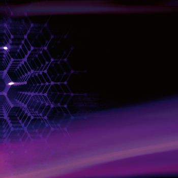 Abstract violet scientific honeycomb molecular grid background. Futuristic textured wallpaper illustration