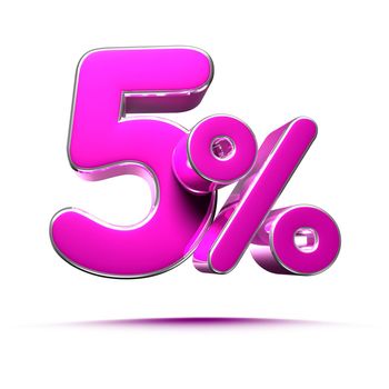 Pink 5 Percent 3d illustration Sign on White Background, Special Offer 5% Discount Tag, Sale Up to 5 Percent Off,share 5 percent,5% off storewide.With clipping path.