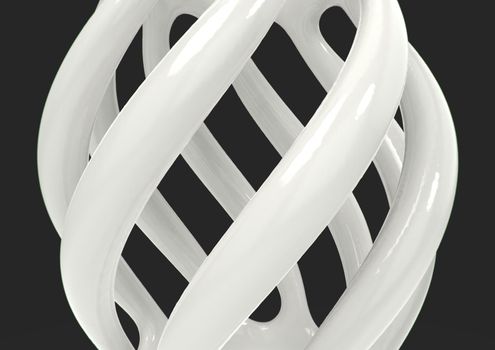 Abstract white ceramic twisted tubes on dark gray background. 3D rendering illustration