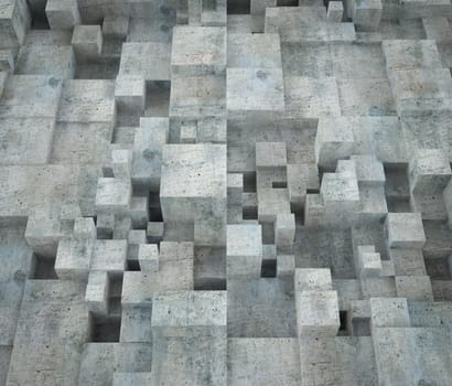 Abstract cubic concrete building wall. Modern contemporary architecture background. 3d render Illustration