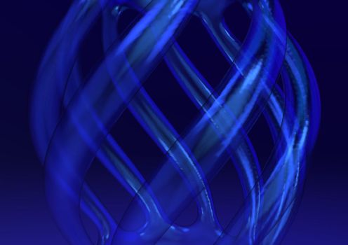 Abstract blue glass transparent twisted tubes on blue background. 3D rendering illustration