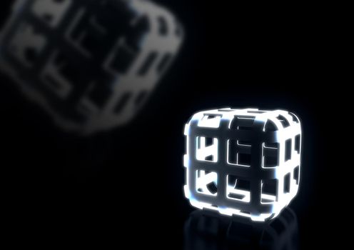 Abstract cubic cage container on dark background, 3d rendering illustration