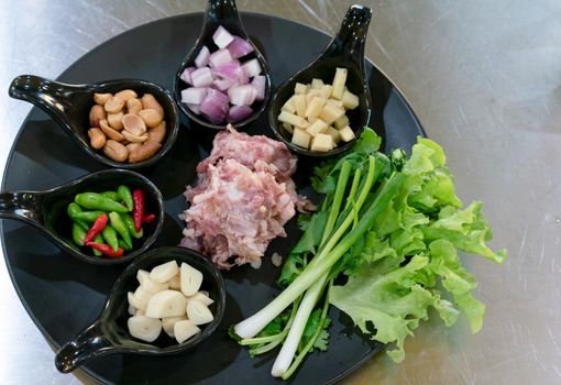 Ingredients and vegetable for cooking fermented pork ribs